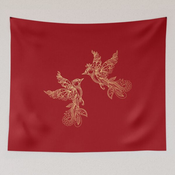 Item preview, Elegant Lovebirds - Christmas Red & Gold designed and sold by PawsitiveMum.