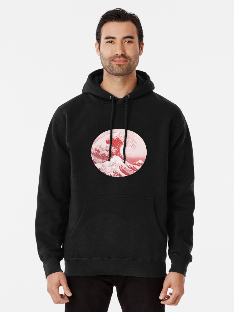 The Great Wave Off Kanagawa Japanese Wave Red Aesthetic Pullover Hoodie