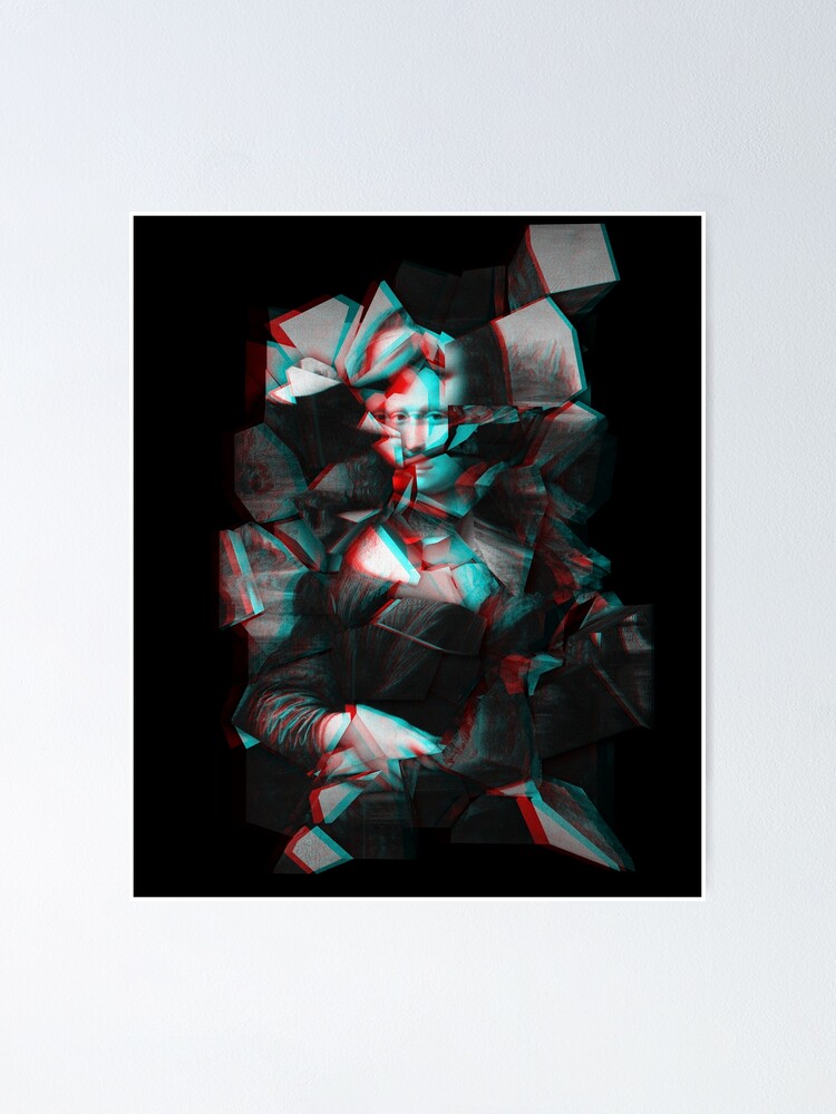 Mona Lisa Shattered 3D Stereoscopic (Black/White/Red/Cyan) | Poster