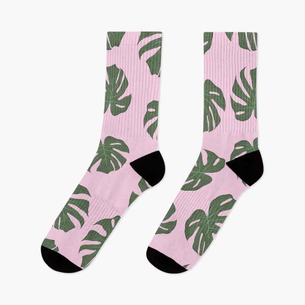 Item preview, Monstera greenery tropical leaves With Pink Background trendy pattern designed and sold by cation-studio.