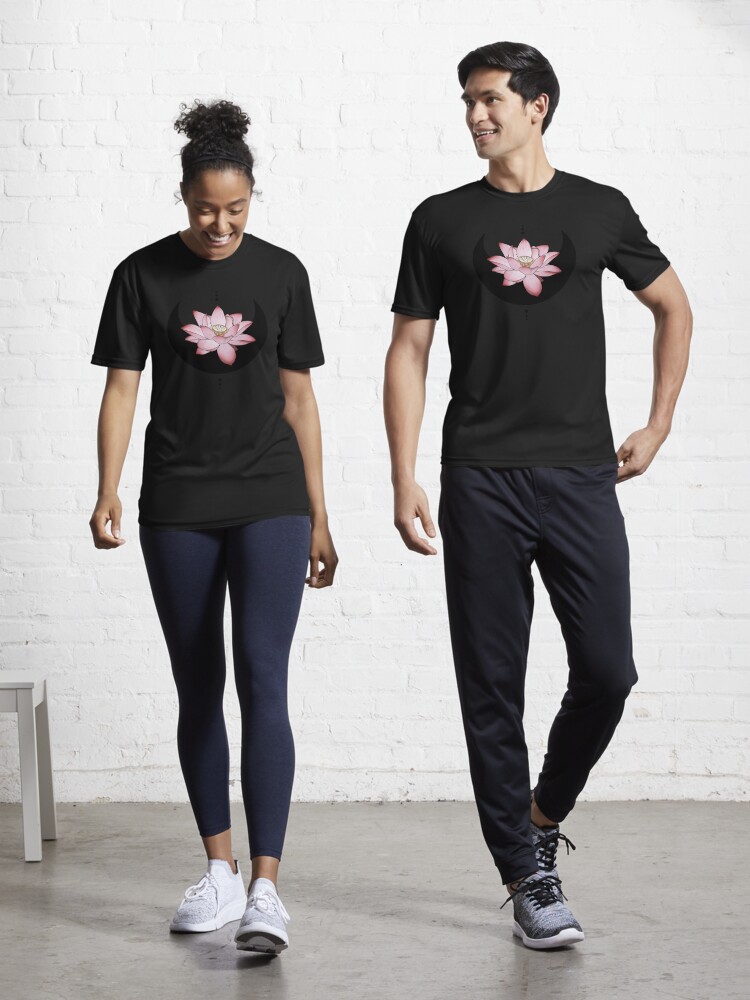 Black Moon with Pink Lotus Flower, Spiritual Yoga Tattoo | Active T-Shirt