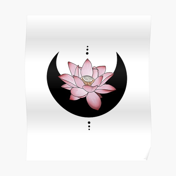 Black Moon with Pink Lotus Flower, Spiritual Yoga Tattoo