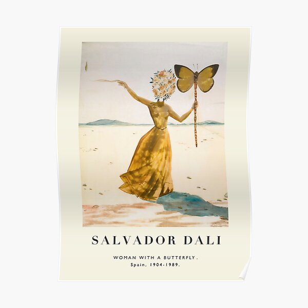 Affiche ancienne-Salvador Dali-Femme avec un papillon. Poster