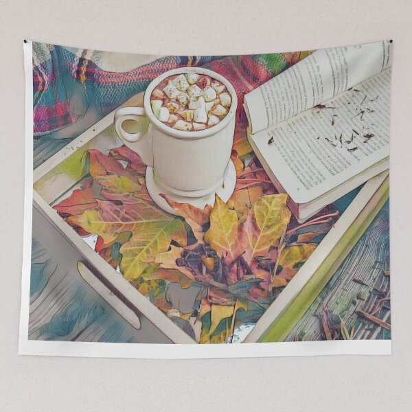 Item preview, Cozy Autumn Reading with Marshmallow Hot Chocolate designed and sold by Galathi Designs.