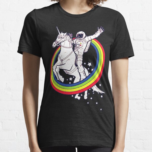 Astronaut Riding Unicorn Throw The Rainbow Essential T-Shirt