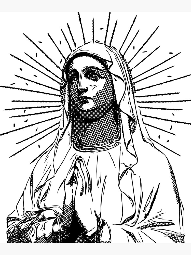 virgin mary black and white clip art