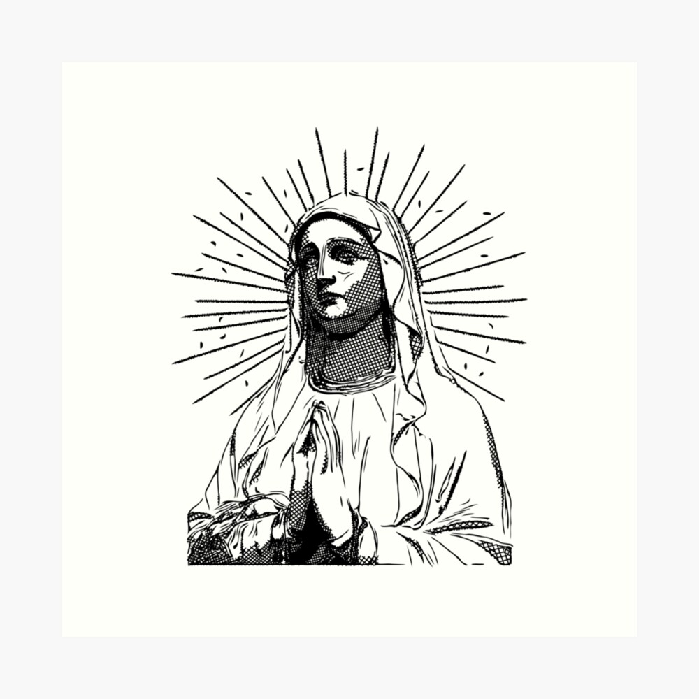 virgin mary black and white clip art