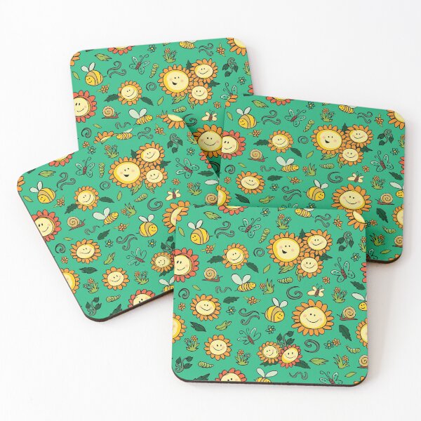 Item preview, Vector colorful sunflowers and bees repeat pattern with green background.  designed and sold by jamiesoondesign.