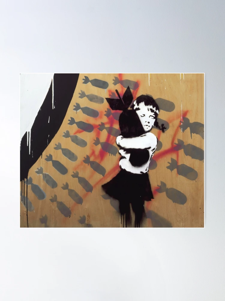 BANKSY Bomb Hugger Stencil and Spray Paint on Wood | Poster