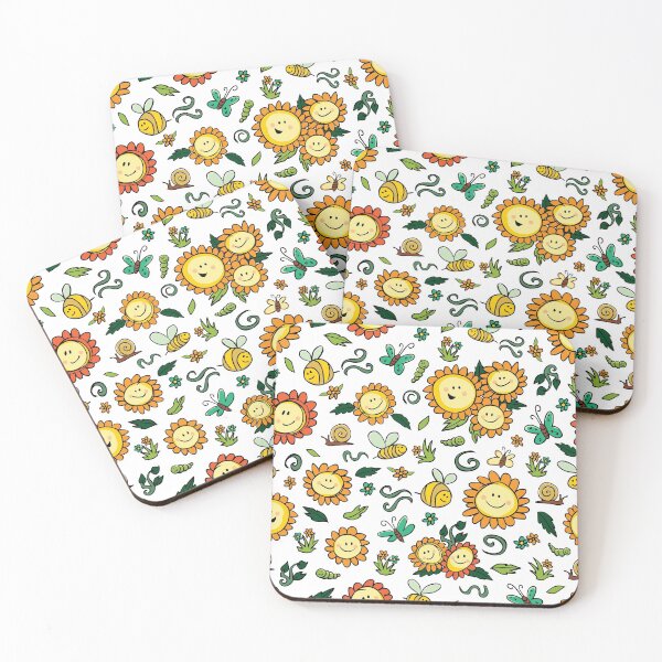 Artikelvorschau, Vektor bunte Sonnenblumen und Bienen wiederholen Muster mit weißem Hintergrund. entworfen und verkauft von jamiesoondesign.