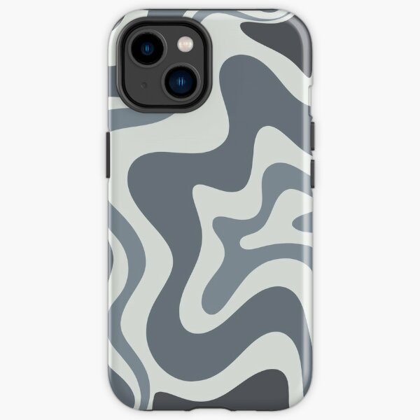 Retro Liquid Swirl Abstract Pattern in Slate Blue-Grey Monochrome iPhone Tough Case