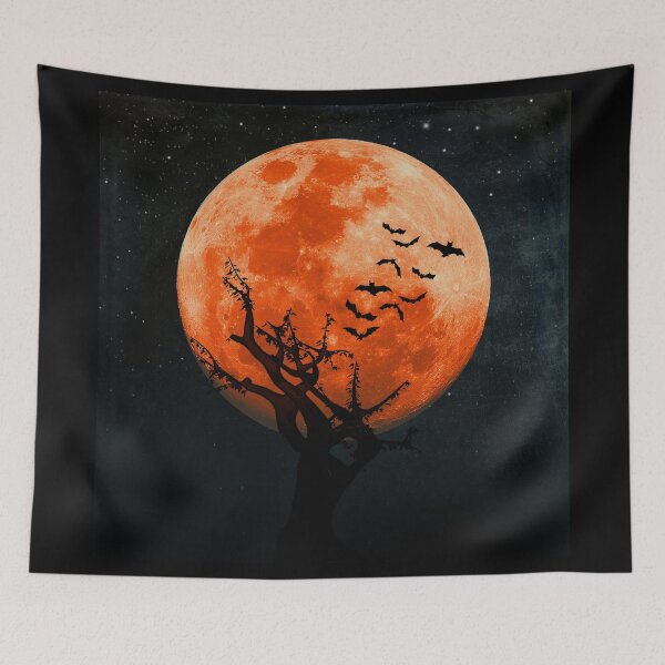 Item preview, Spooky Halloween Moon with Bats designed and sold by Dyrk Wyst Redbubble Shop.