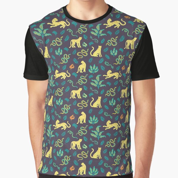 Wild cats, snakes, blackthorn and tropical leaves pattern Graphic T-Shirt