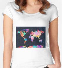 World Map watercolor 2 Women's Fitted Scoop T-Shirt