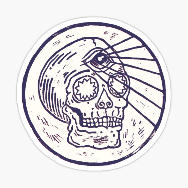 Linocut Skull with Third Eye Sticker