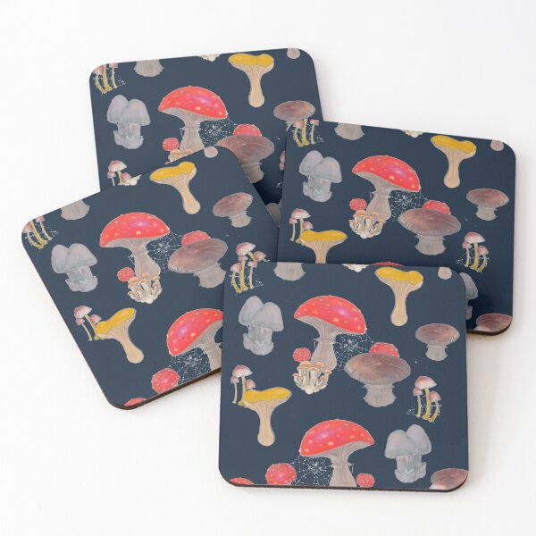 Item preview, Midnight mushrooms with spider webs  designed and sold by Louisa Currier.