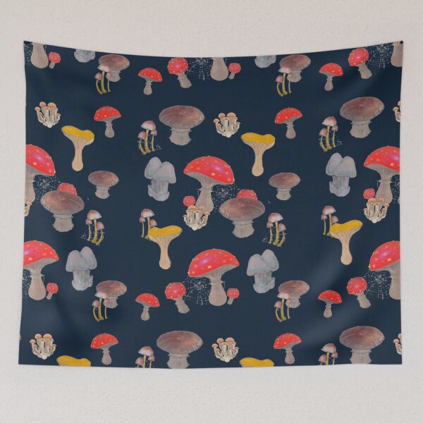 Item preview, Midnight mushrooms with spider webs  designed and sold by Louisa Currier.