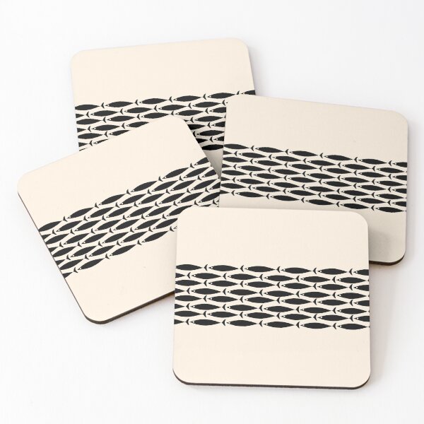 Item preview, Mid Century Modern Fish Stripe Minimalist Pattern in Black and Almond Cream designed and sold by kierkegaard.