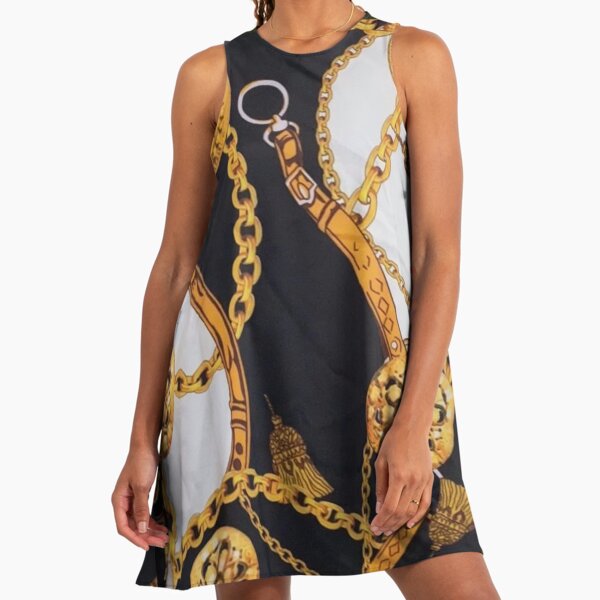 slim fit dress slacks Verona Embellished Diamond Chain Dress In Gold – Mew Mews main image 1