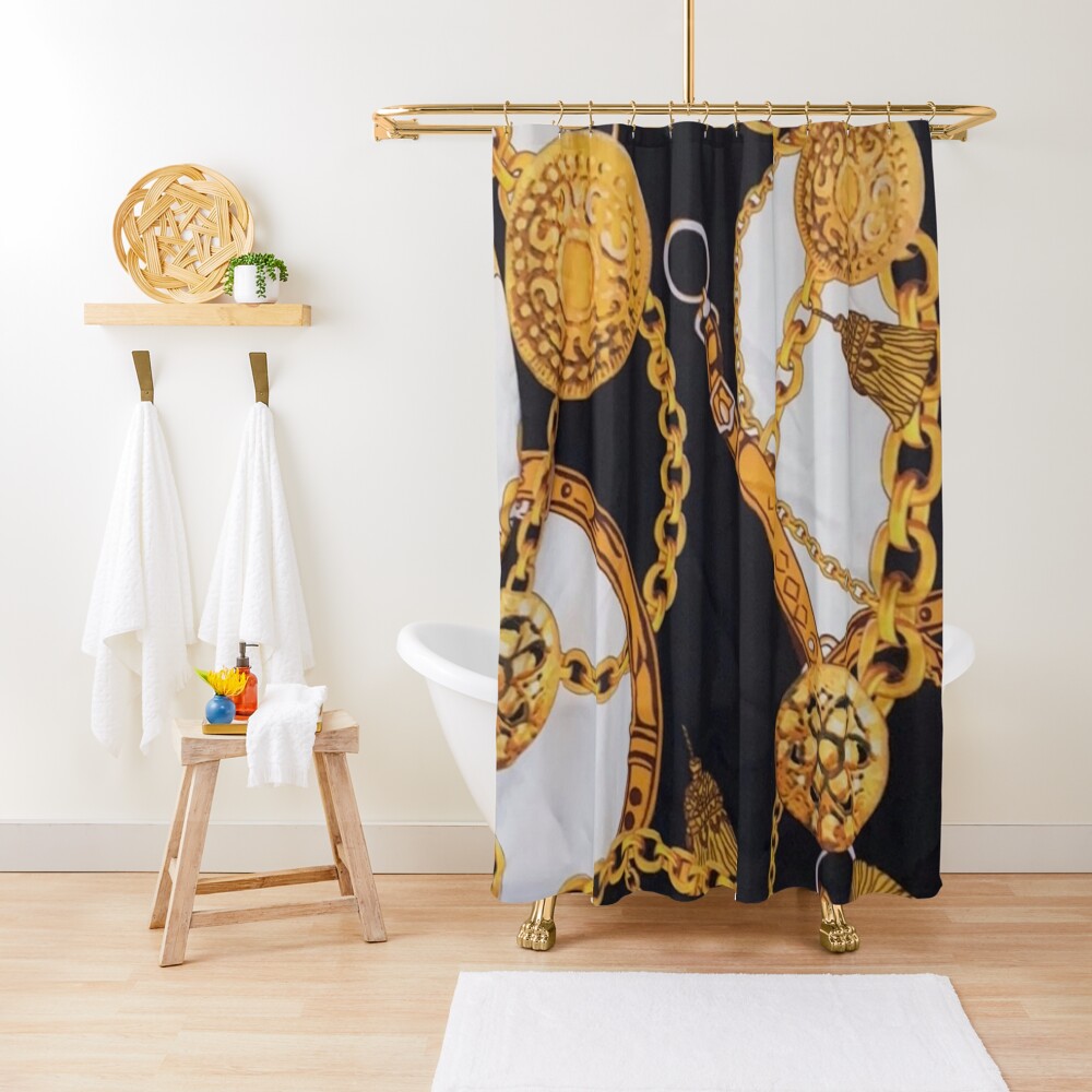 "BLACK WHITE GOLD BLING BLING CHAIN PRINT DESIGN " Shower Curtain by