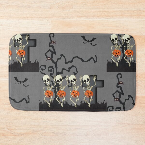Item preview, Dancing Skeletons Wearing Pumpkins in a Creepy, Minimalist Graveyard designed and sold by JellyBeenzz.