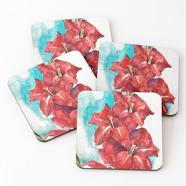 Item preview, red gladiolus watercolor illustration  designed and sold by DaryaGeft.
