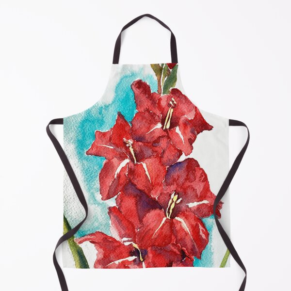 Item preview, red gladiolus watercolor illustration designed and sold by DaryaGeft.
