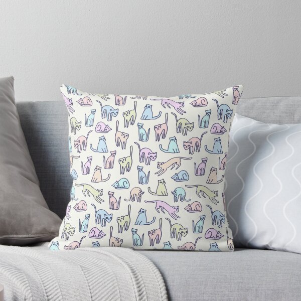 Pattern with pastel cats in simple cartoon style Throw Pillow