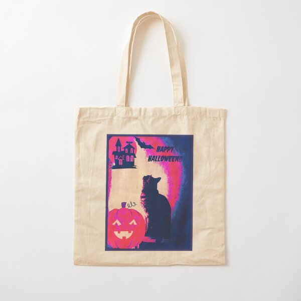 Purple Halloween Cat Art Cotton Tote Bag