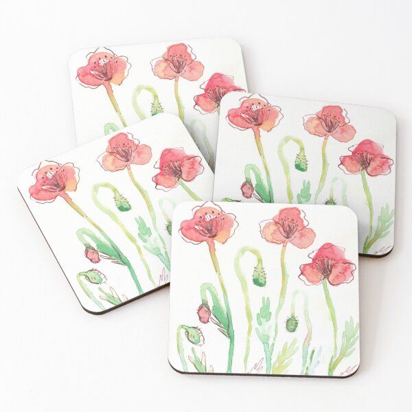 Item preview, Floral watercolor & ink illustration POPPIES designed and sold by Onyria Art.