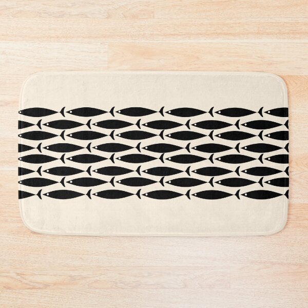 Item preview, Mid Century Modern Fish Stripe Minimalist Pattern in Black and Almond Cream designed and sold by kierkegaard.