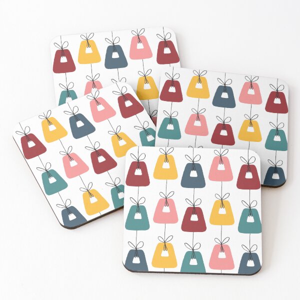 Item preview, "Dancing Trapezoids" Mid-Century Modern Pink Red Yellow Blue Green Graphic Designer Print designed and sold by victoriabdesign.