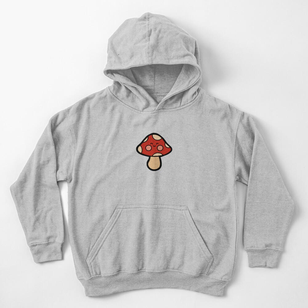 Happy Mushroom Pattern on Orange Kids Pullover Hoodie