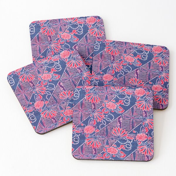Item preview, ANTIQUE JAPANESE FLOWERS,RED BLUE DIAGONAL STRIPES,ROPES,RIBBONS designed and sold by BulganLumini.