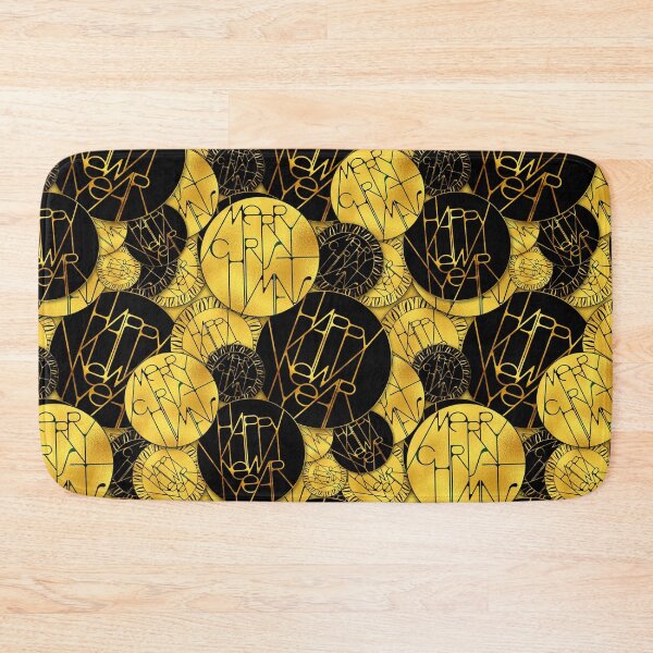 Item preview, Merry Christmas Happy New Year Badges Pattern - Gold Black Holiday Gift designed and sold by © Maya Lavda || wocado.