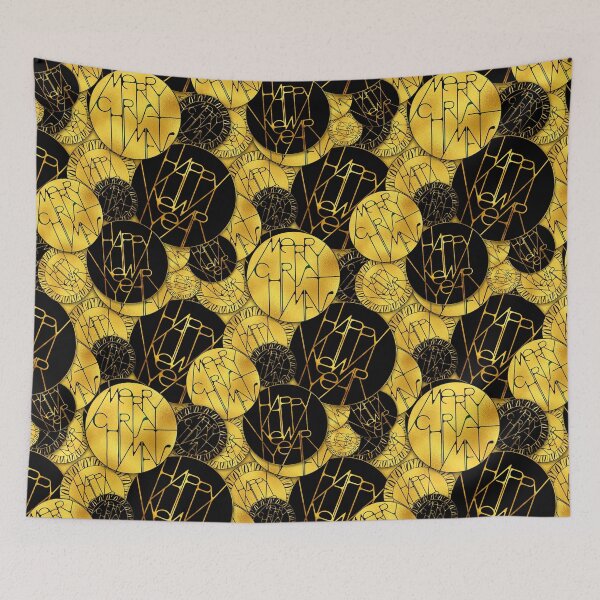 Item preview, Merry Christmas Happy New Year Badges Pattern - Gold Black Holiday Gift designed and sold by © Maya Lavda || wocado.