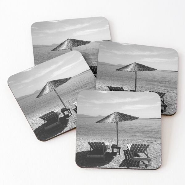 Item preview, Beach umbrella and sunbeds, Lefkada, monochrome designed and sold by paulboizot.