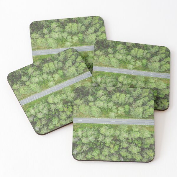 Item preview, Empty straight road through the forest top down aerial view designed and sold by Lukasz Szczepanski.