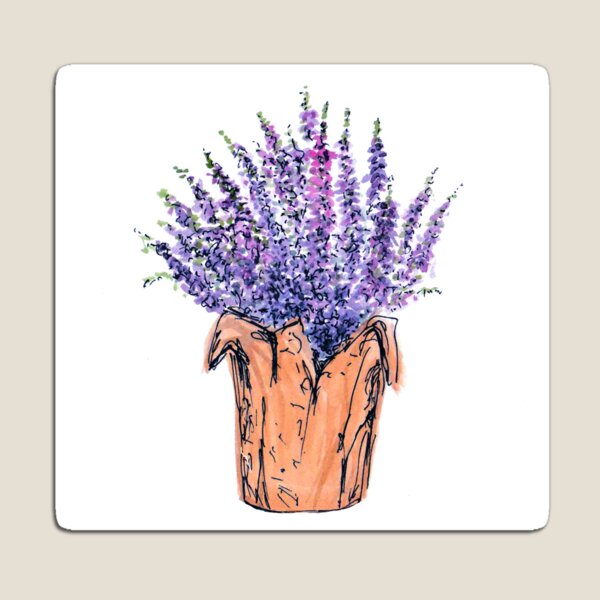 Lavender Lilac Wildflowers Floral Watercolor Pen Sketch Magnet