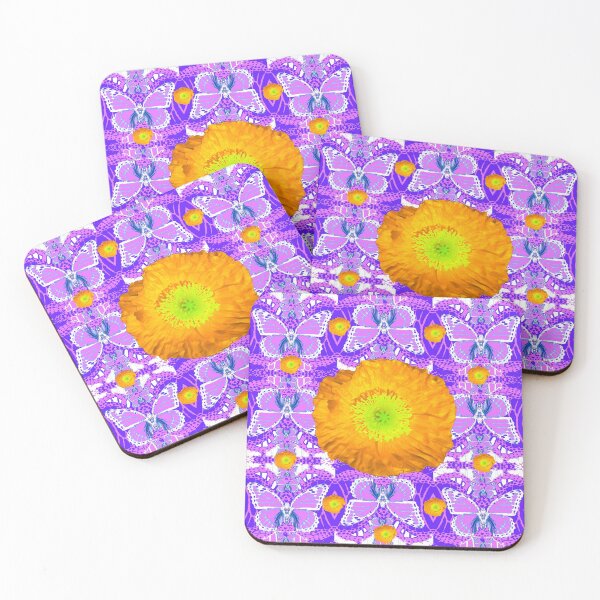 Item preview, ABSTRACT ORANGE POPPIES ON PURPLE BUTTERFLY PATTERNS designed and sold by sharlesart.