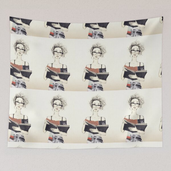 Item preview, Cute Nerdy girl wearing glasses and reading a book designed and sold by MindChirp.