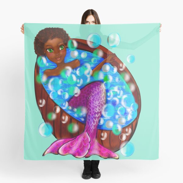 Mermaid spa day- Black anime mermaid in bubble bath. Pretty black