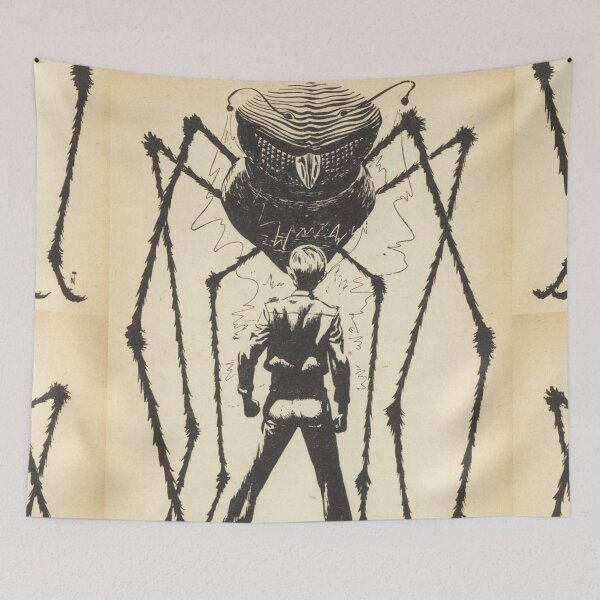 Item preview, Alien ant monster facing an Earthling Vintage illustration designed and sold by Vintage Designs +.