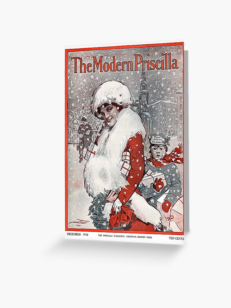 Thumbnail 1 of 2, Greeting Card, Vintage The Modern Priscilla Christmas Magazine Cover (1910) designed and sold by douglasewelch.