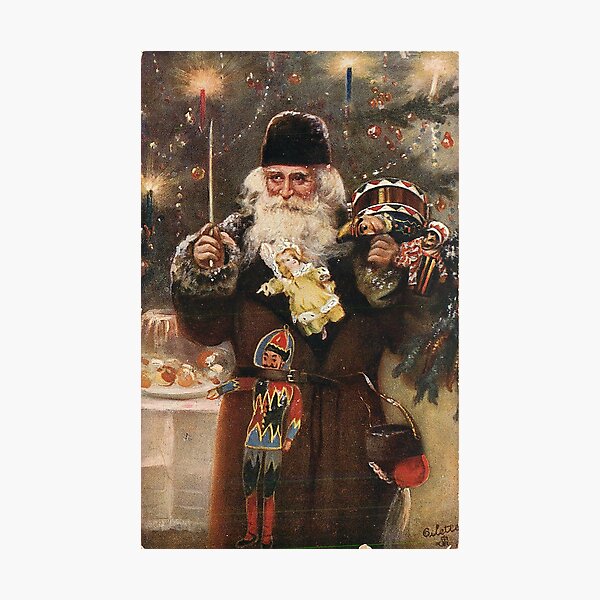 "Loving Christmas Greetings" Vintage Santa Christmas Postcard Photographic Print