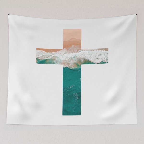 Item preview, Nature Ocean Cross Ocean Jesus Is Mightier Than The Waves designed and sold by move-mtns.