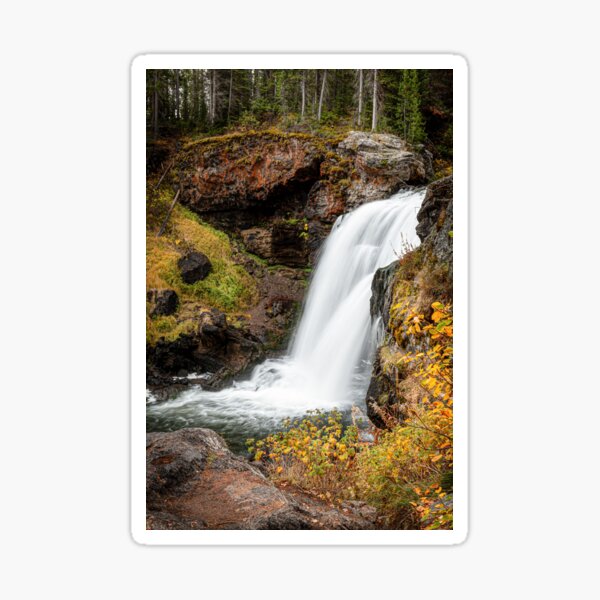 Moose Falls, in Yellowstone, with fall foliage Sticker