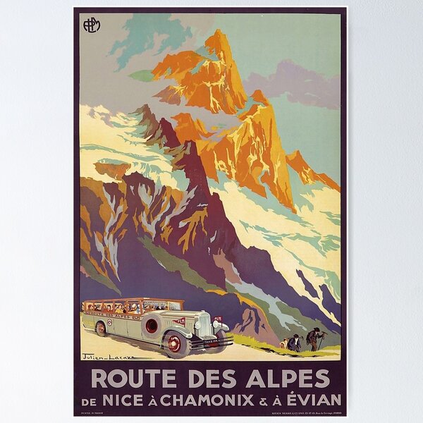 Item preview, Route des Alpes retro poster designed and sold by CorasPosters.