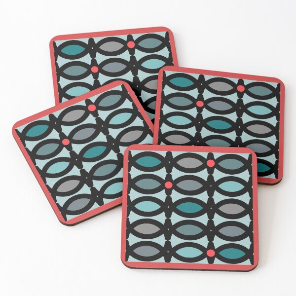 Item preview, Abstract pattern in bluegreen tones with red accents designed and sold by marina63.