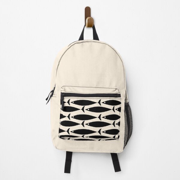 Item preview, Mid Century Modern Fish Stripe Minimalist Pattern in Black and Almond Cream designed and sold by kierkegaard.